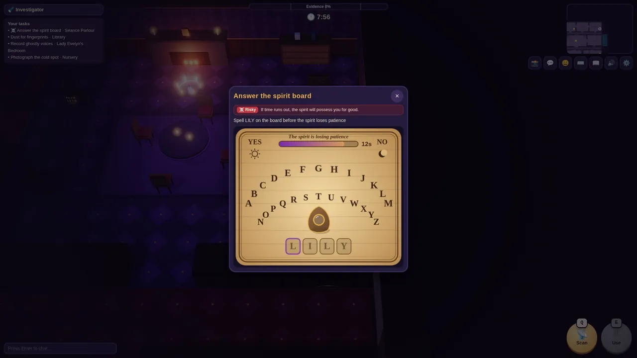 The spirit board task: spell the name before the Spirit loses patience